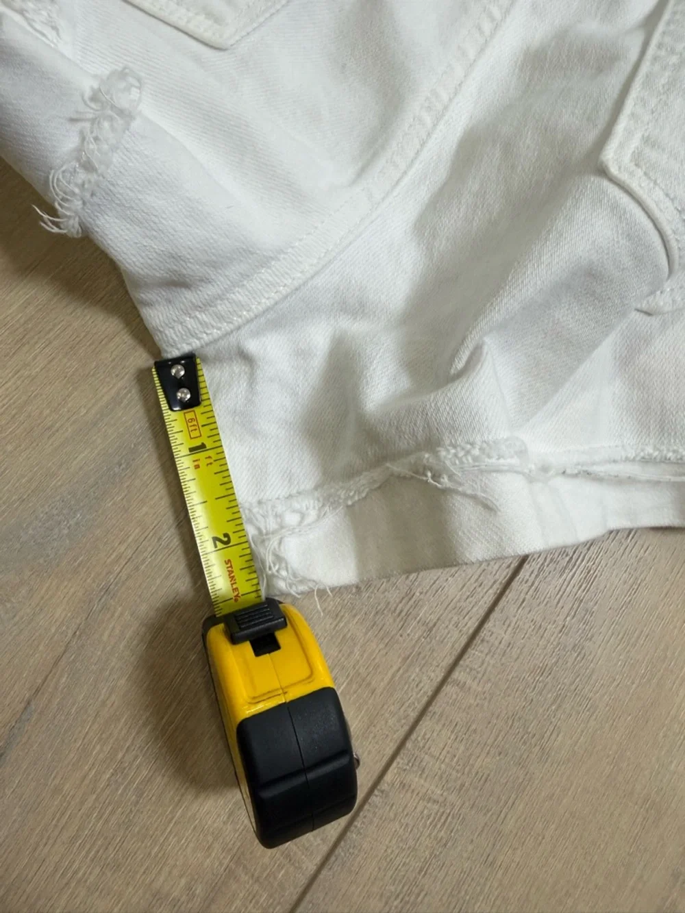 PAIGE White Denim Frayed Hem Shorts